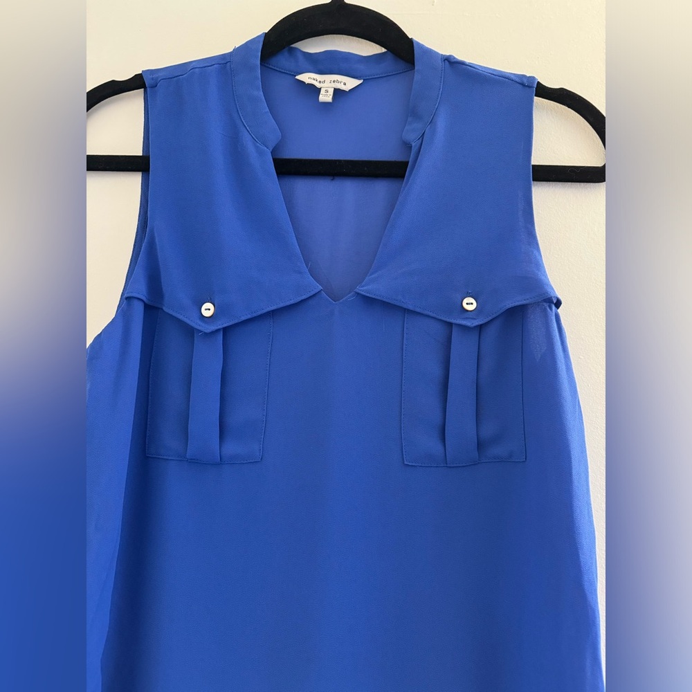 Naked Zebra Sleeveless Button up Royal Blue Blouse Size Small - Picture 3 of 7